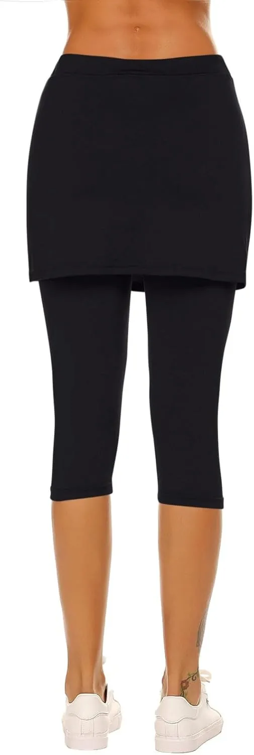 Womens Skirted Leggings Thin Workout Tennis Skorts Capris Elastic Waist Yoga Pants Athletic Legging with Skirt 2025
