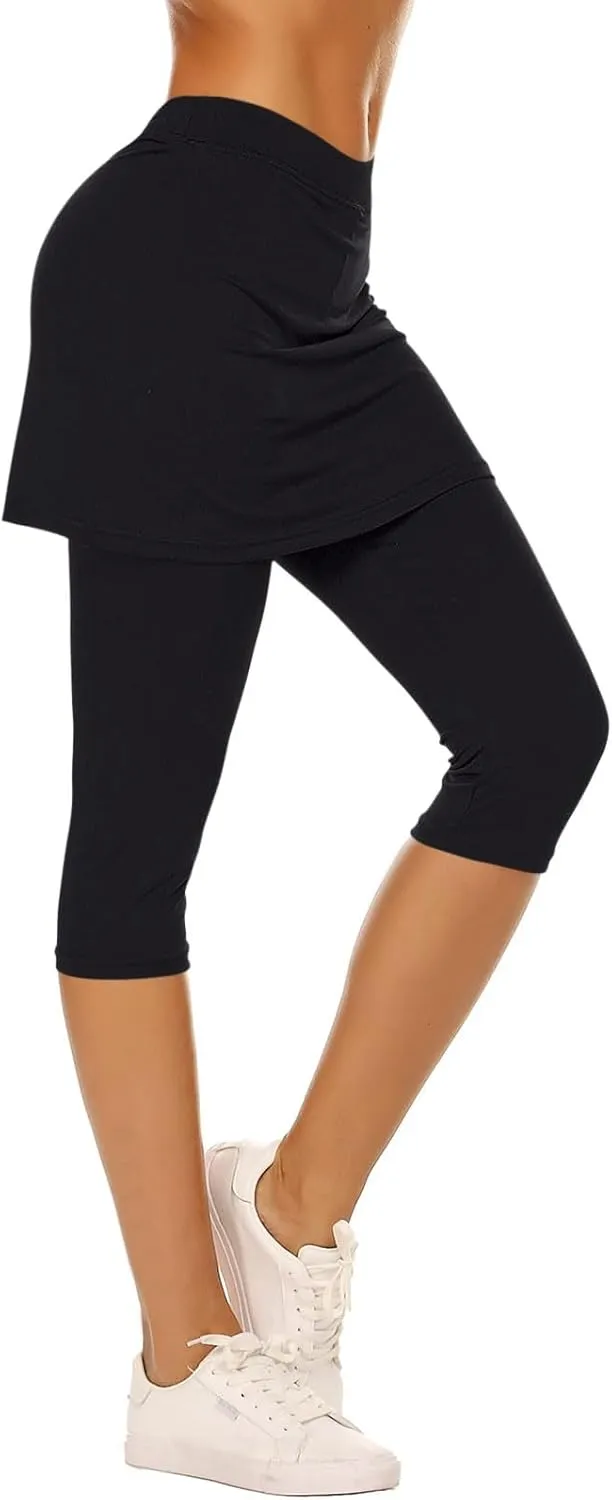 Womens Skirted Leggings Thin Workout Tennis Skorts Capris Elastic Waist Yoga Pants Athletic Legging with Skirt 2025