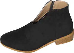 Women's Slip On Shoes Ankle Boots Fashion Solid Suede Front V Side Zipper Block Heel Round Toe Dress Sock Booties