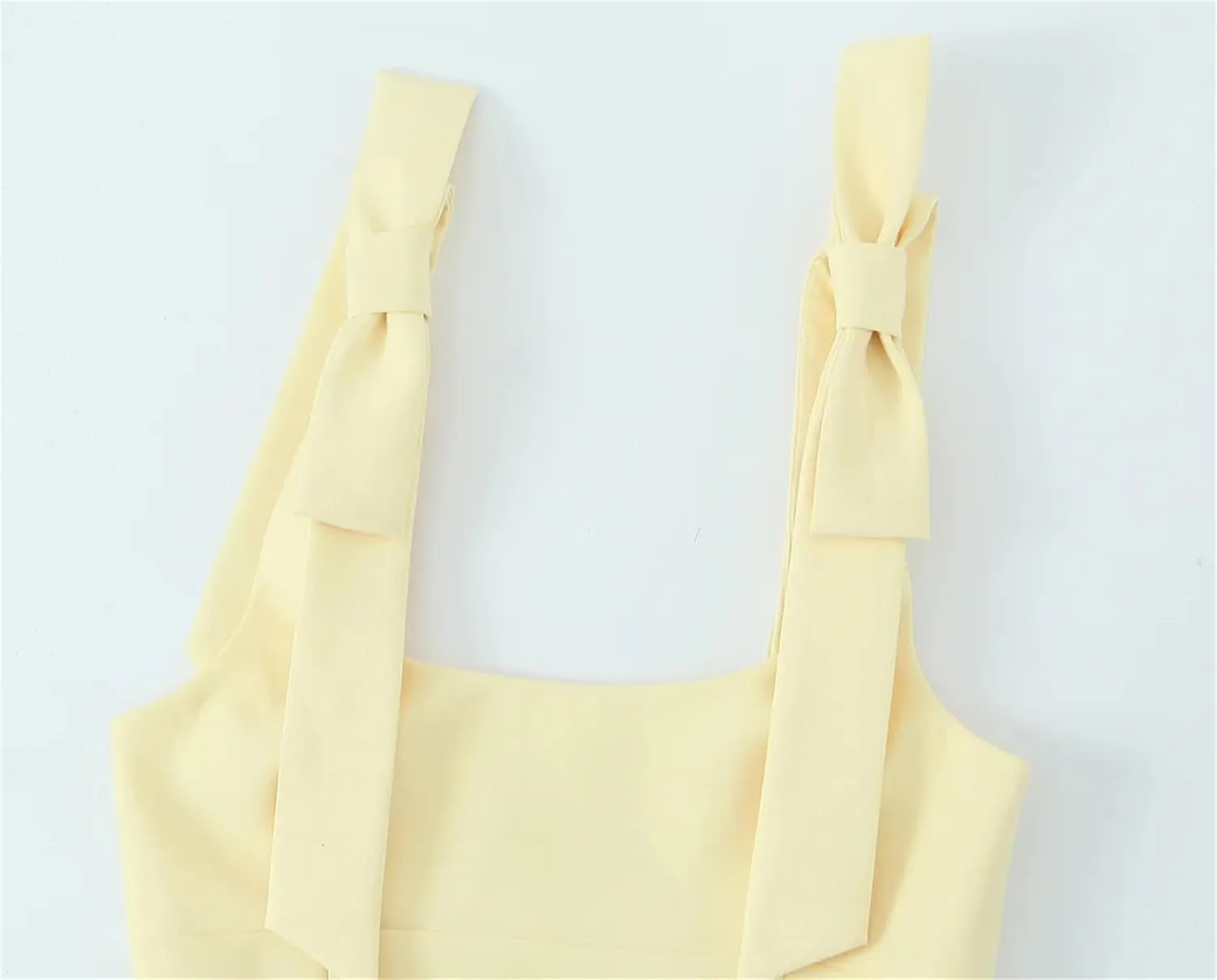 Women's Solid Color Bow Square Neck Camisole Tops Summer Sleeveless Street Side Zipper Slim Fit Tops