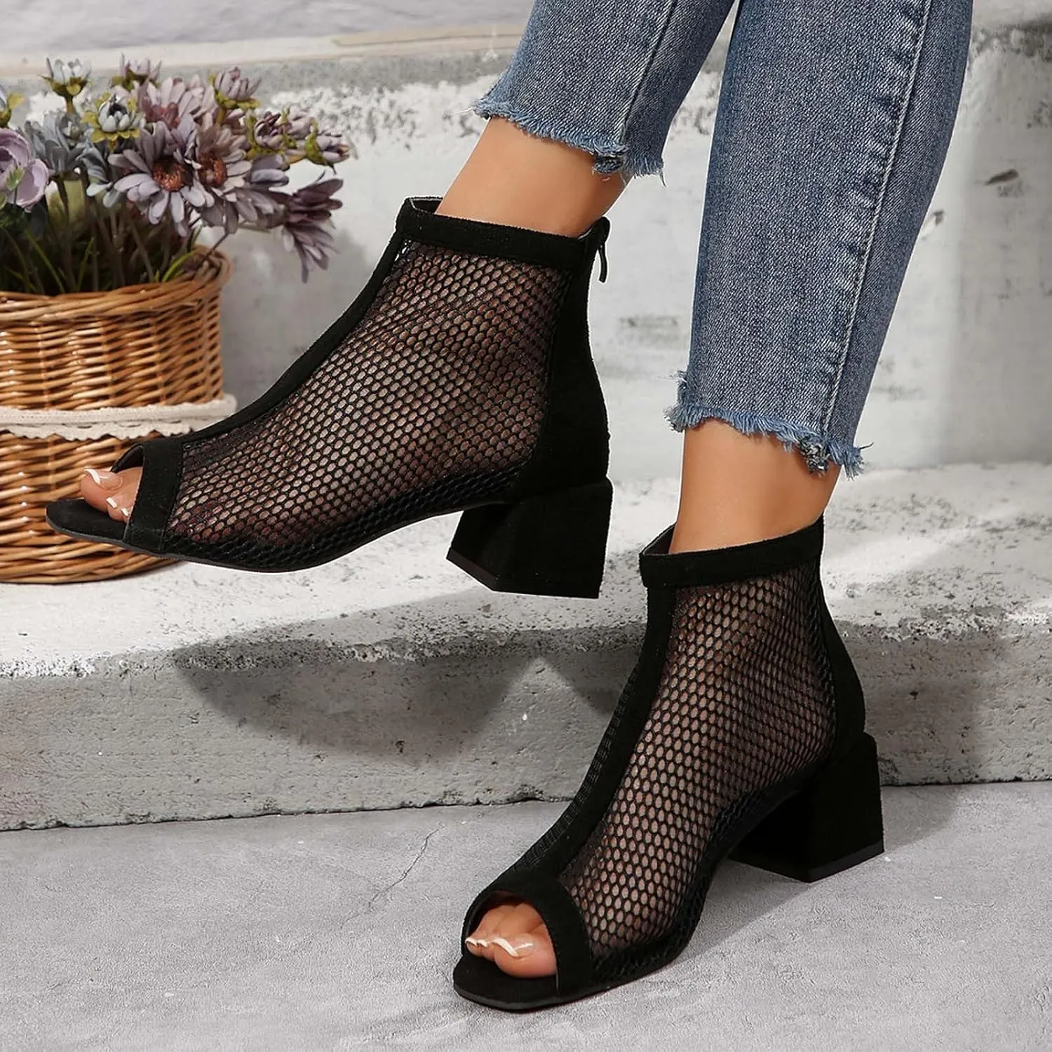 Women's Square Heel Sandals Classic Gladiator Arch Support Mesh Peep Toe Breathable Waterproof Adjustable Buckle Band Shoes Dress Slip-On Shoes Summer Beach Walking Vacation Wedding Party Shoe