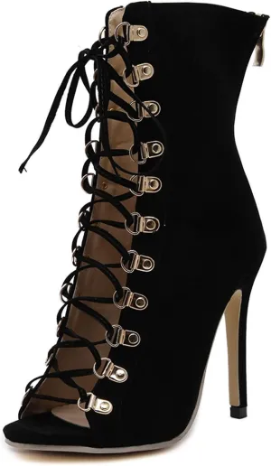Womens Stiletto High Heel Open Toe Sandal Womens Heeled Sandals Sexy Cross Straps Roman Hollow Out Stiletto High Heel Sandals with Zipper Party Shoes Dress Sandals Slides,Black,6