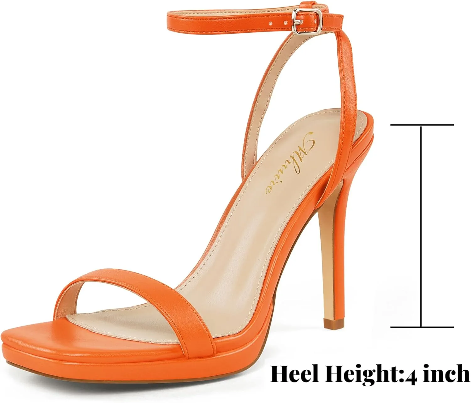 Womens Stiletto Strappy Heeled Sandals, 4.3 Inch Square Open Toe Sexy High Heels Ankle Strap Buckle Heels for Party Wedding Dress Daily Wear Shoes