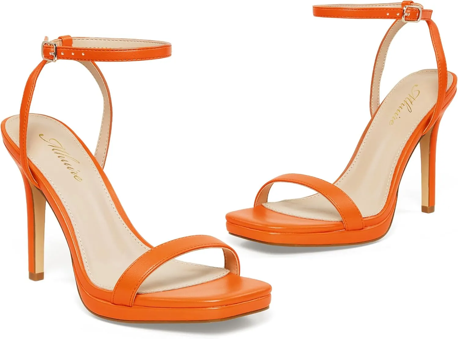 Womens Stiletto Strappy Heeled Sandals, 4.3 Inch Square Open Toe Sexy High Heels Ankle Strap Buckle Heels for Party Wedding Dress Daily Wear Shoes