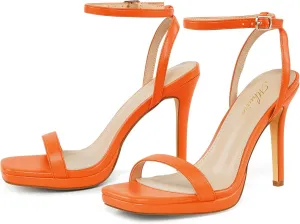 Womens Stiletto Strappy Heeled Sandals, 4.3 Inch Square Open Toe Sexy High Heels Ankle Strap Buckle Heels for Party Wedding Dress Daily Wear Shoes