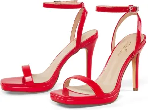 Womens Stiletto Strappy Heeled Sandals, 4.3 Inch Square Open Toe Sexy High Heels Ankle Strap Buckle Heels for Party Wedding Dress Daily Wear Shoes