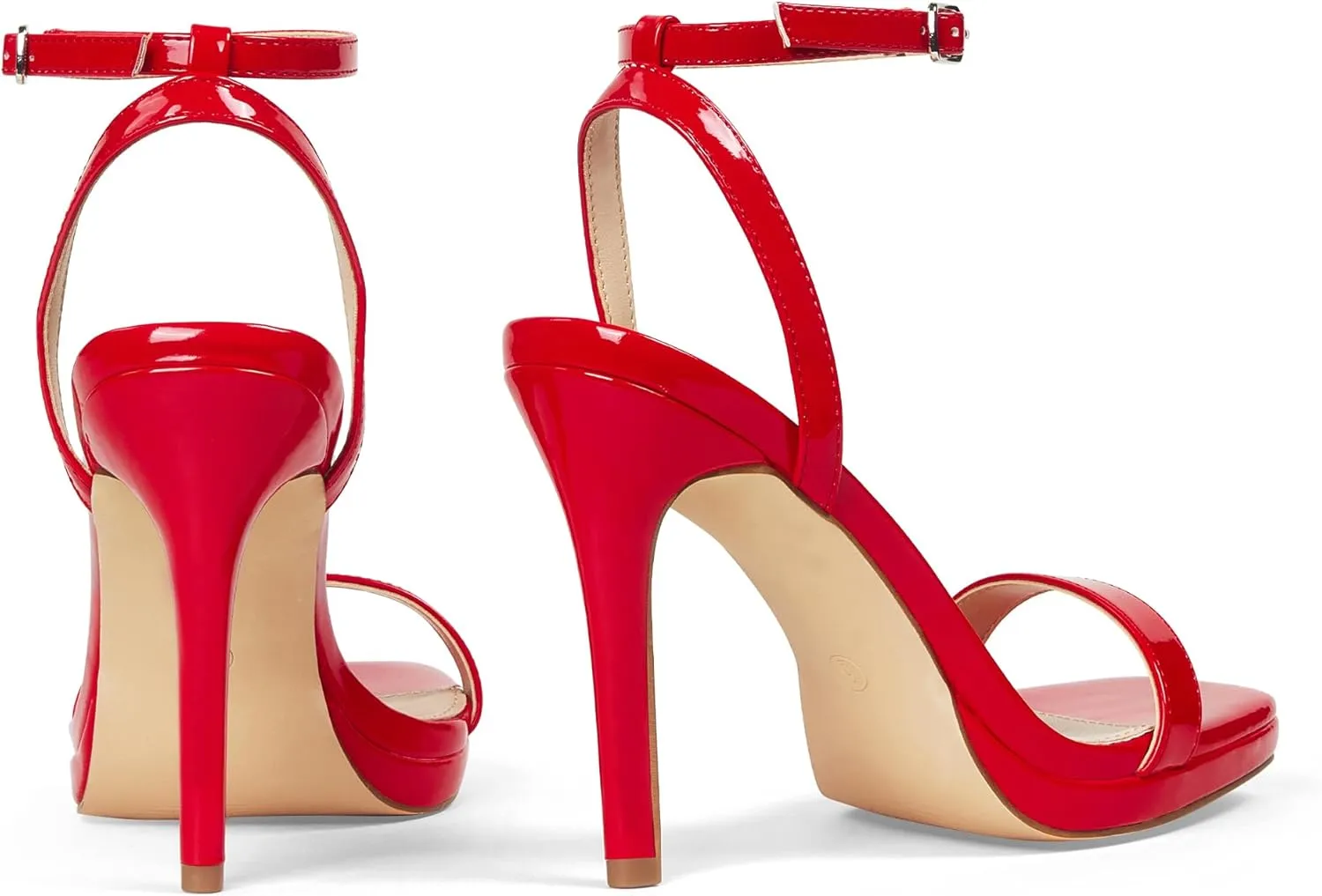 Womens Stiletto Strappy Heeled Sandals, 4.3 Inch Square Open Toe Sexy High Heels Ankle Strap Buckle Heels for Party Wedding Dress Daily Wear Shoes