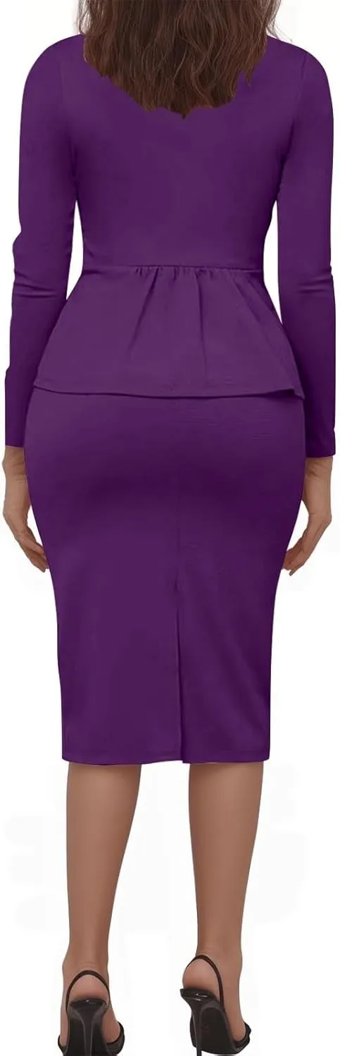 Womens Suits 2 Piece Set Business Skirt Suit Set Long Sleeve Blazer and Skirt Suit Set Casual Work Office Outfits