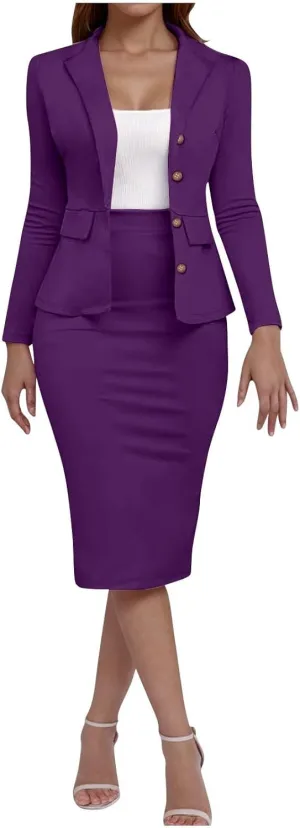 Womens Suits 2 Piece Set Business Skirt Suit Set Long Sleeve Blazer and Skirt Suit Set Casual Work Office Outfits