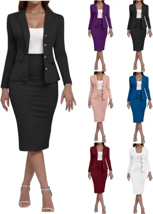 Womens Suits 2 Piece Set Business Skirt Suit Set Long Sleeve Blazer and Skirt Suit Set Casual Work Office Outfits