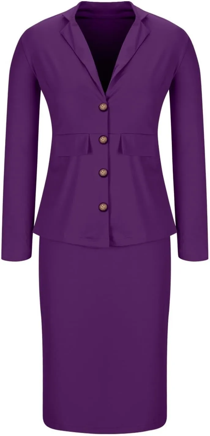 Womens Suits 2 Piece Set Business Skirt Suit Set Long Sleeve Blazer and Skirt Suit Set Casual Work Office Outfits