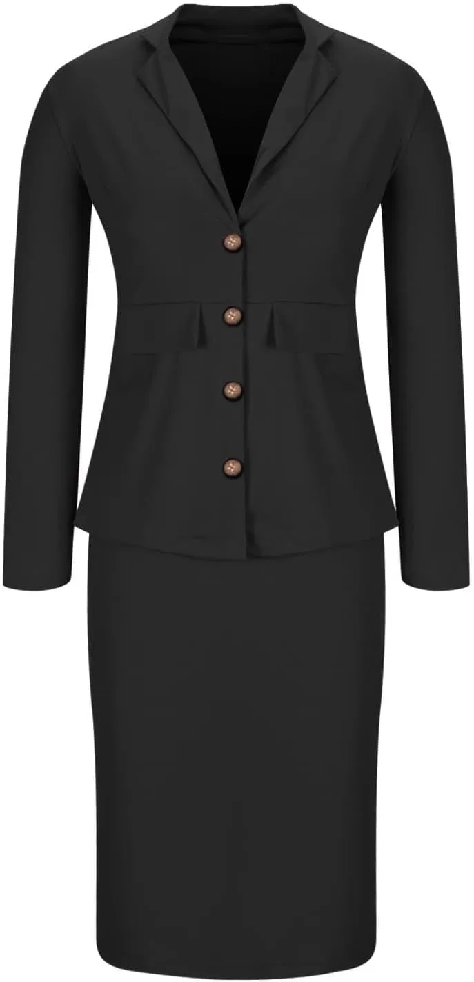 Womens Suits 2 Piece Set Business Skirt Suit Set Long Sleeve Blazer and Skirt Suit Set Casual Work Office Outfits