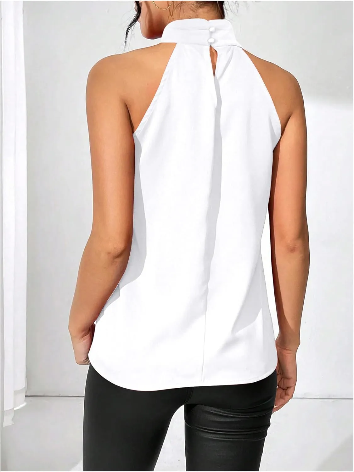 Women's Summer Halter Tops Floral Appliques Sleeveless Work Shirts Blouses for Women Dressy Casual