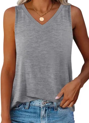 Women's V Neck Curved Hem Tank Tops Summer Basic Sleeveless Loose Fit Tunic Tops 2025