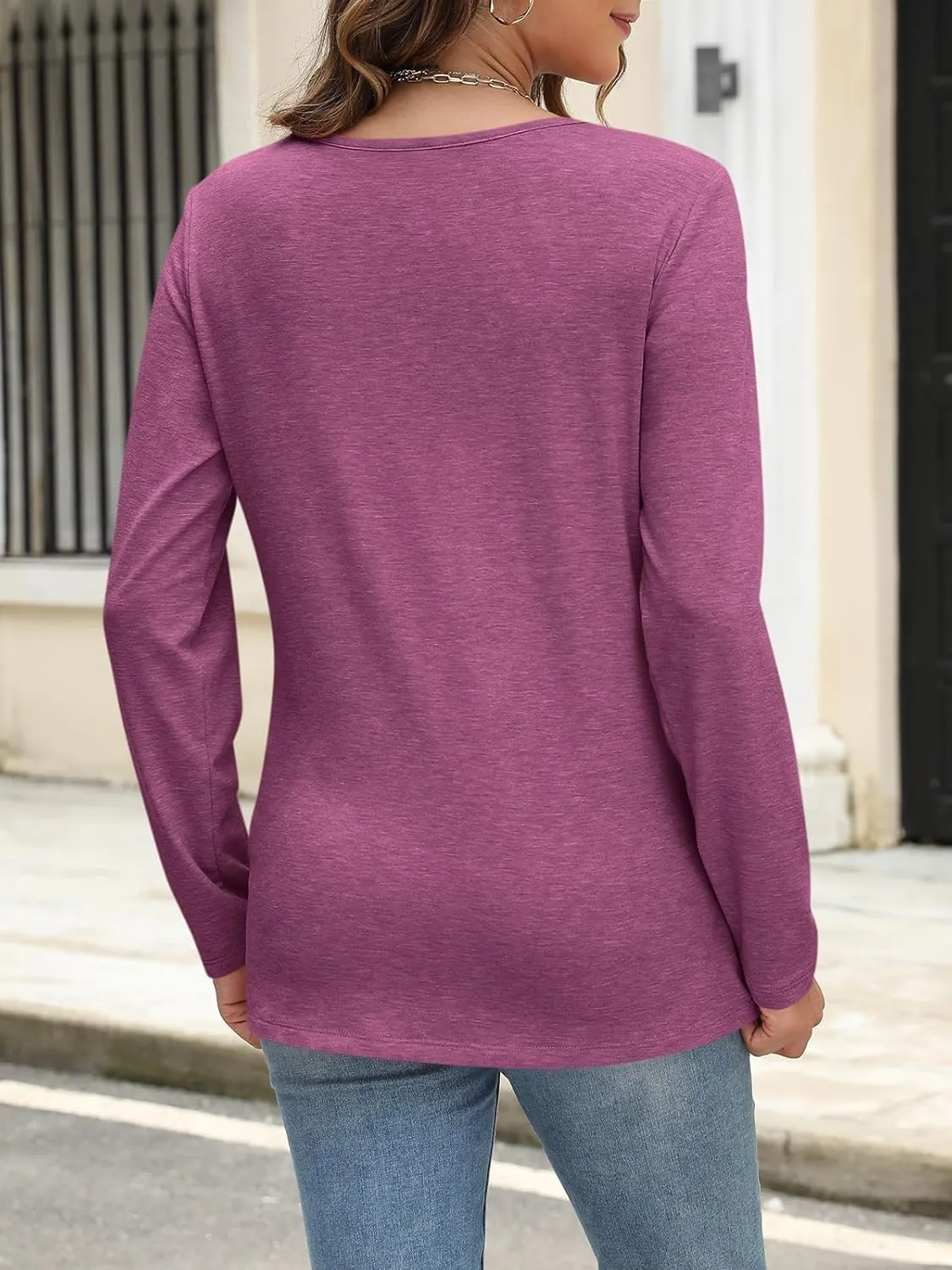 Womens V Neck Long Sleeve Shirts Dressy Casual Fall Tops Trendy Loose Tunic Tops Blouse