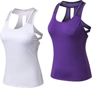 Women's Workout Tank Tops,Quick Dry Sports Yoga Tops,Running Exercise Gym Shirts,2 Pcs