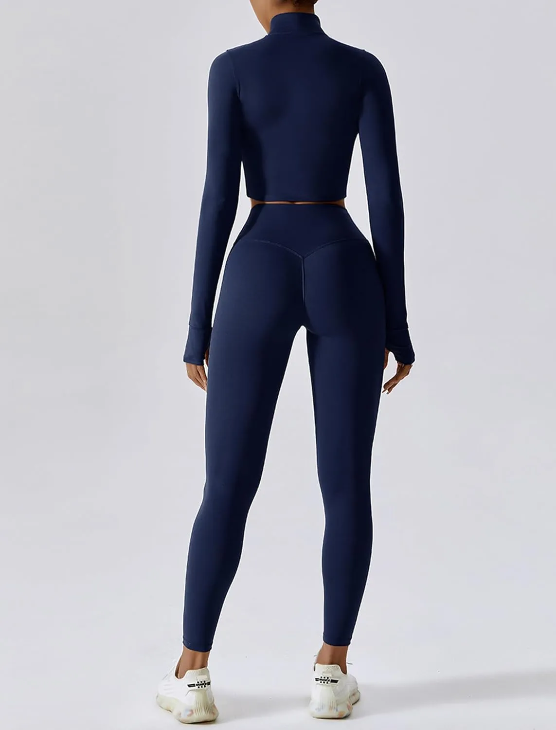 Workout Sets for Women 3 Piece High Waisted Seamless Leggings Crop Top Jacket Gym Yoga Outfit Stretchy Sports Bra Sets