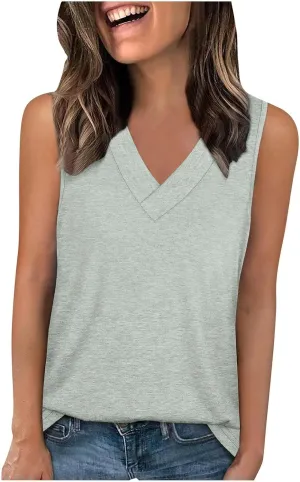 Workout Tank Tops for Women 2025 Sleeveless V Neck Summer Causal Cami T-Shirts Basic Dressy Cute Outfits
