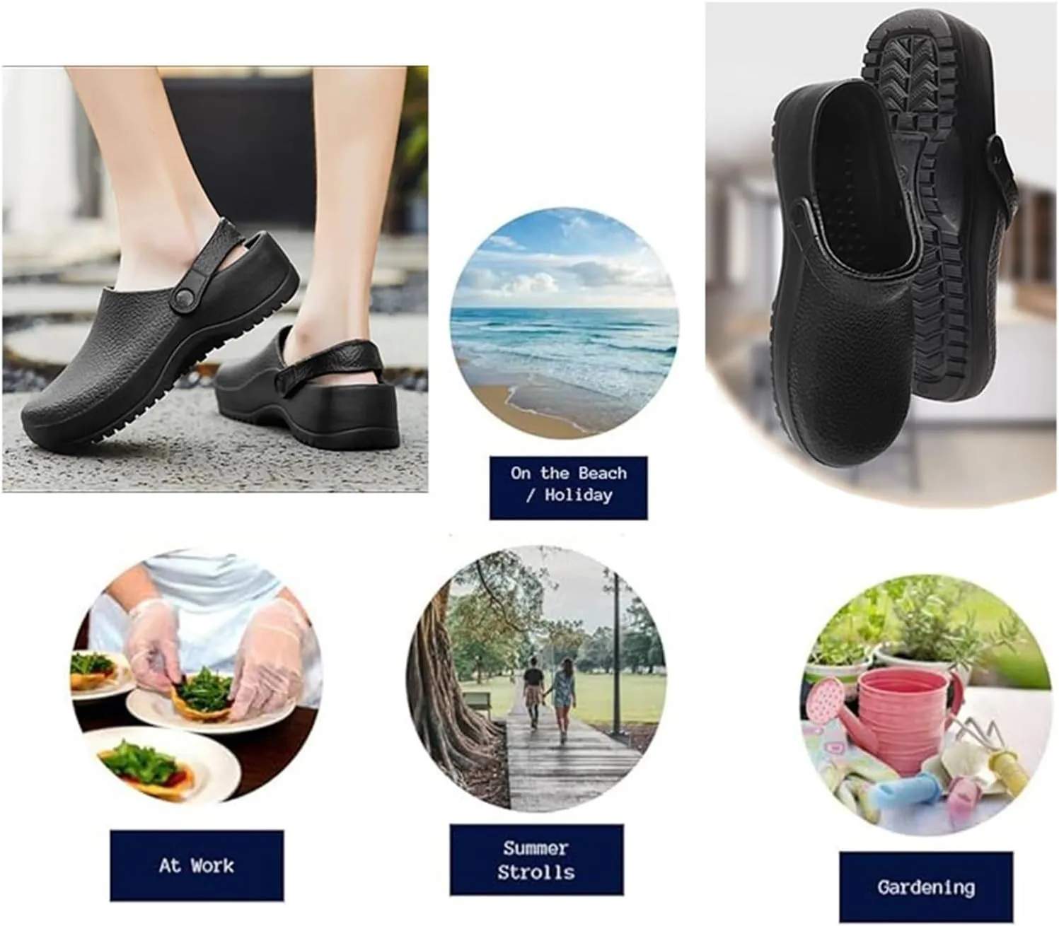 Wygwlg Men's Slip-On Oil Resistant Waterproof Adjustable Non Slip Strap Chef Shoes, Fashion Breathable Restaurant Nurse Service Work Sandals, for Garden, Hospital, Kitchen, Indoor, Outdoor