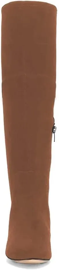 YDN Women Sexy Closed Toe Mid Calf Boots Lace Up Under The Knee High Low Heel with Zipper Dress Casual Flat Long Booties Size 4-15 US