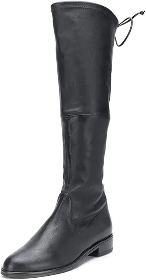 YDN Women Sexy Closed Toe Mid Calf Boots Lace Up Under The Knee High Low Heel with Zipper Dress Casual Flat Long Booties Size 4-15 US