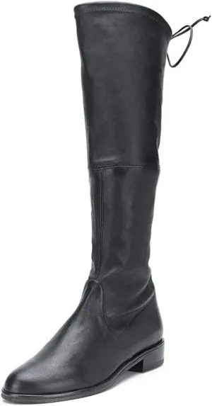 YDN Women Sexy Closed Toe Mid Calf Boots Lace Up Under The Knee High Low Heel with Zipper Dress Casual Flat Long Booties Size 4-15 US