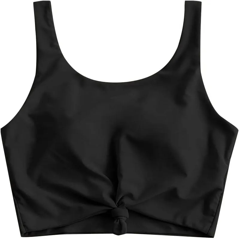ZAFUL Women's Front Knot Bikini Tops Crop Tankini Top Scoop Neck Padded Bathing Suit Tops