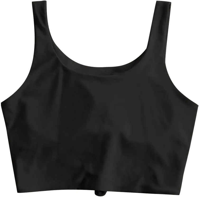 ZAFUL Women's Front Knot Bikini Tops Crop Tankini Top Scoop Neck Padded Bathing Suit Tops