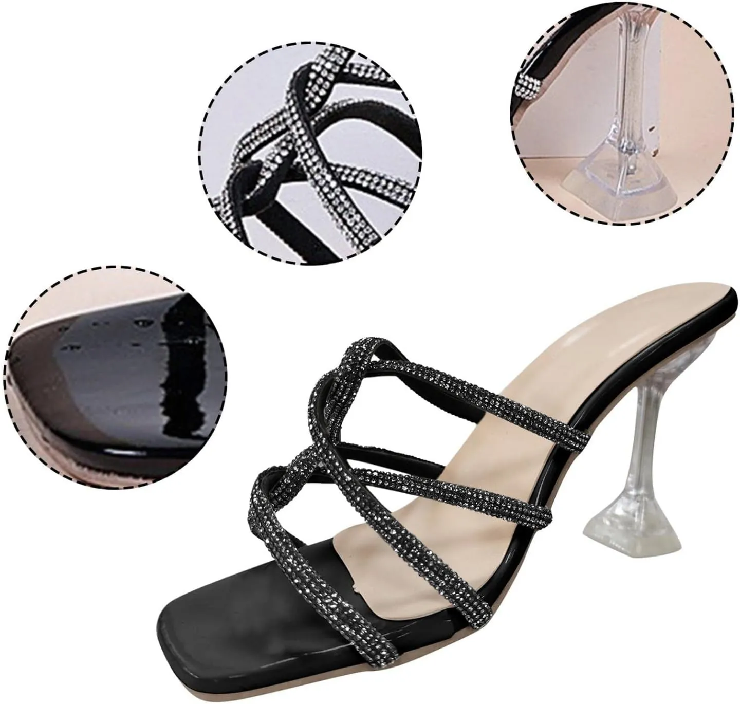 ZBYY Womens Square Open Toe High Heeled Sandal Crisscross Rhinestones Gladiator Sandals Dress Party Summer Shoes