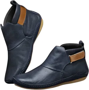 ZBYY Womens Winter Boots New Arch Support Ankle Boots Leather Vintage Round Waterproof Flat Toe Booties Casual Shoes